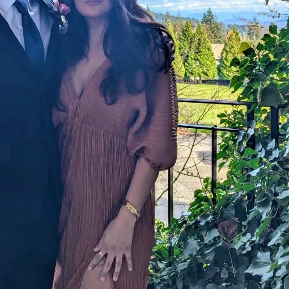 Copper Orange Pleated V-Neck Maxi Dress - Picture 5 of 7